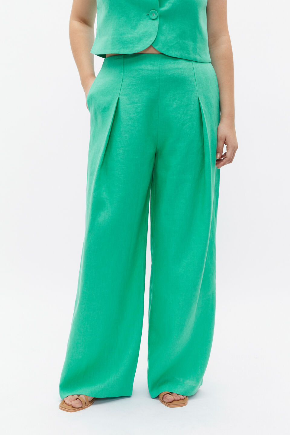 Linen Pleat Front Trouser  Deep Emerald