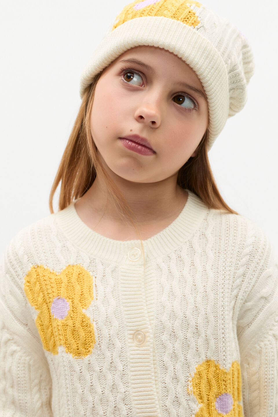 Flower Cable Beanie  Classic Cream