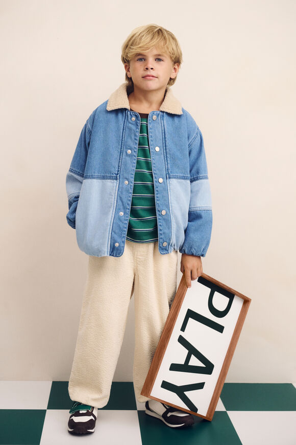 Two Tone Denim Bomber  Mid Blue  hi-res