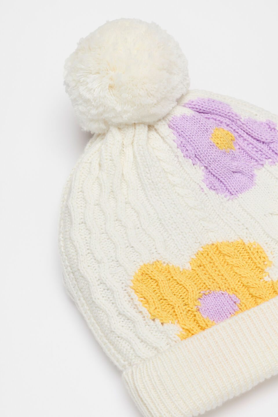 Flower Cable Beanie  Classic Cream