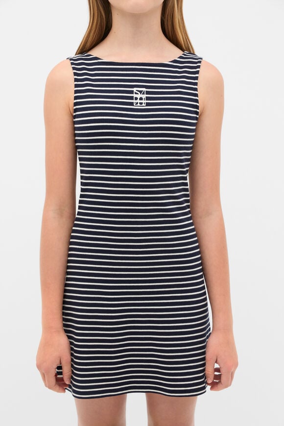 Boat Neck Rib Dress  Navy Stripe  hi-res