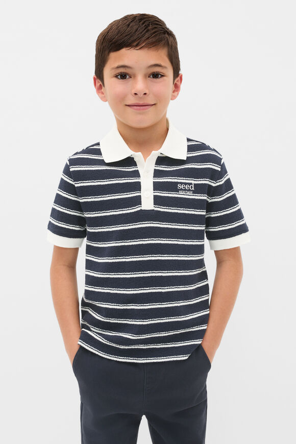 Core Boucle Knit Polo  Midnight Blue  hi-res