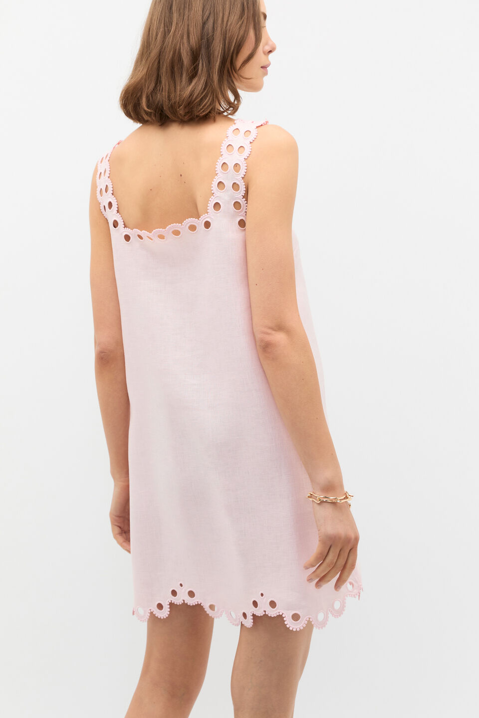 Linen Embroidered Mini Dress  Primrose