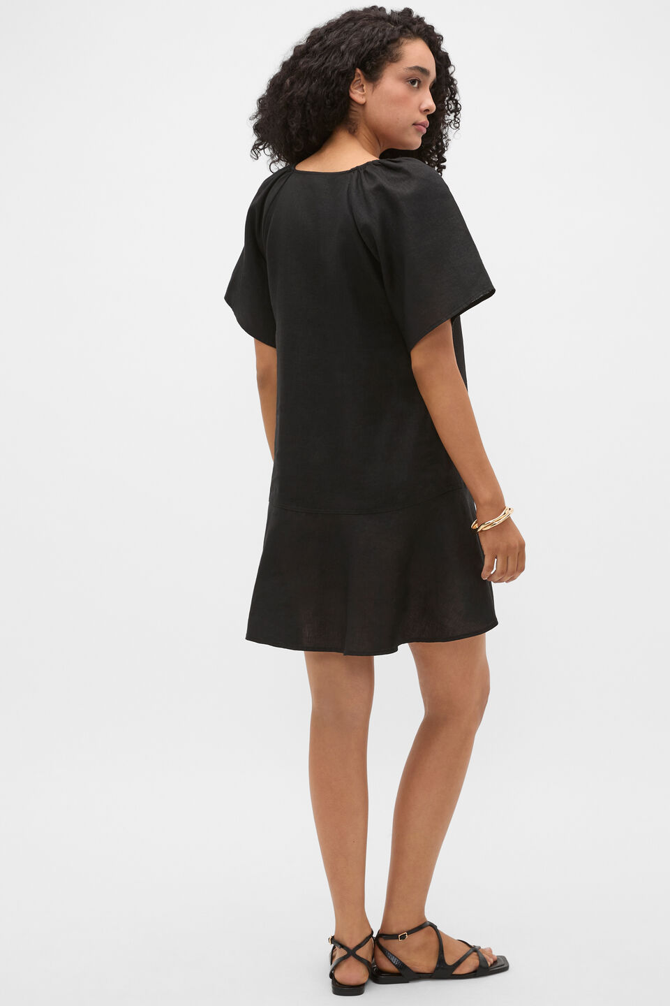 Core Linen Flutter Mini Dress  Black