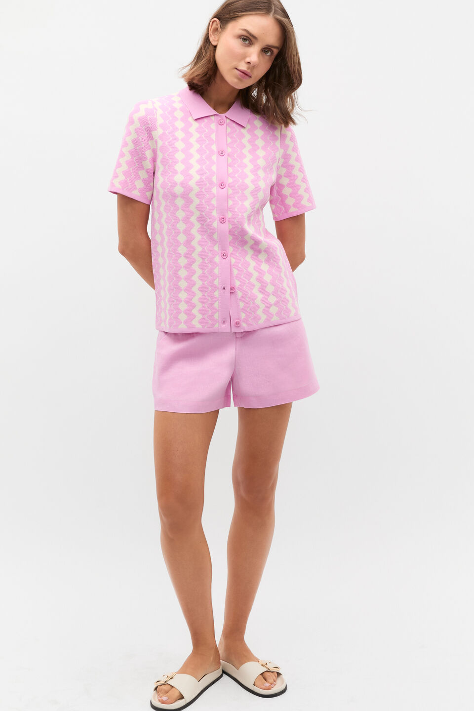 Jacquard Knit Polo Top  Fairy Floss