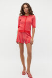 Stripe Rib Knit Short Sleeve Cardigan  Electric Crimson Stripe  hi-res