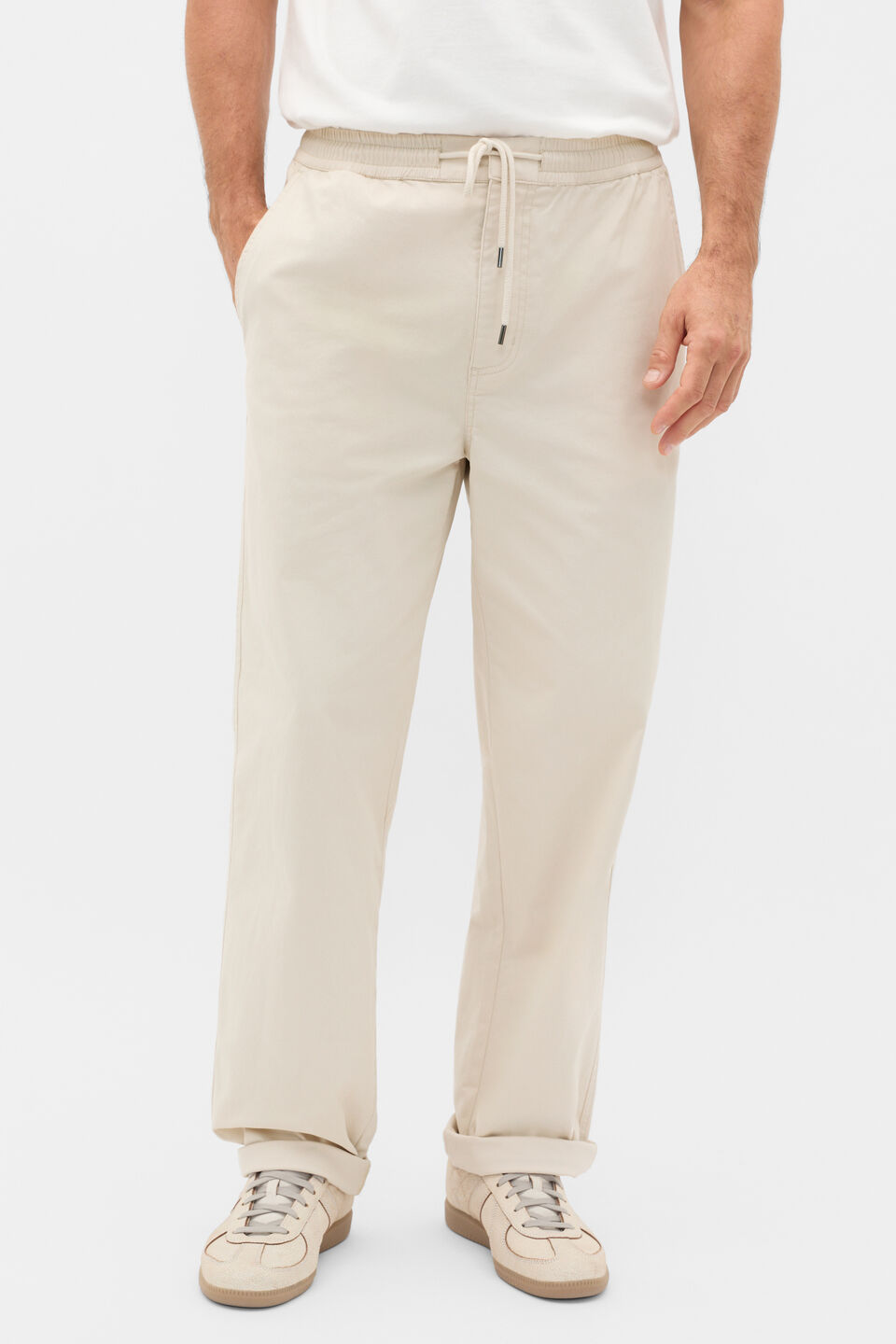 Drawstring Twill Pant  Pebble