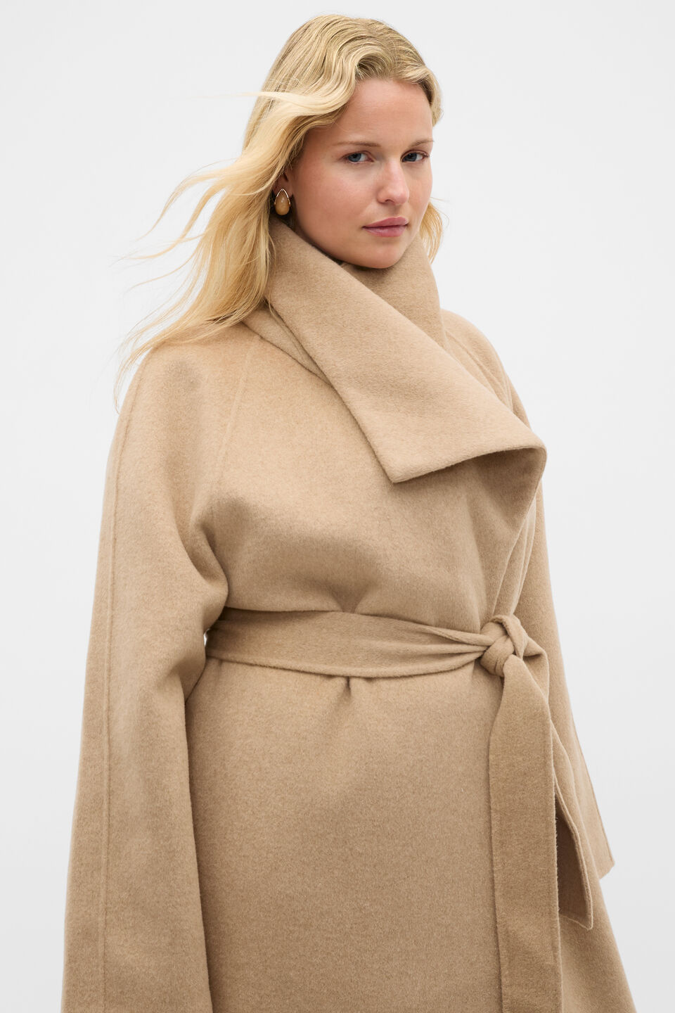 Wool Blend Waterfall Coat  Sandstone Marle