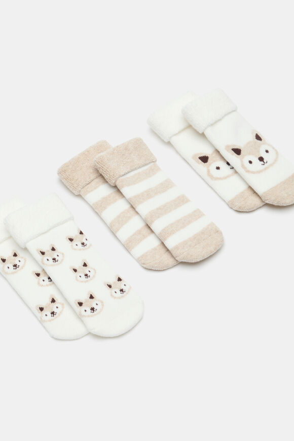 Baby Terry Fox Sock 3 Pack  Oat Marle  hi-res