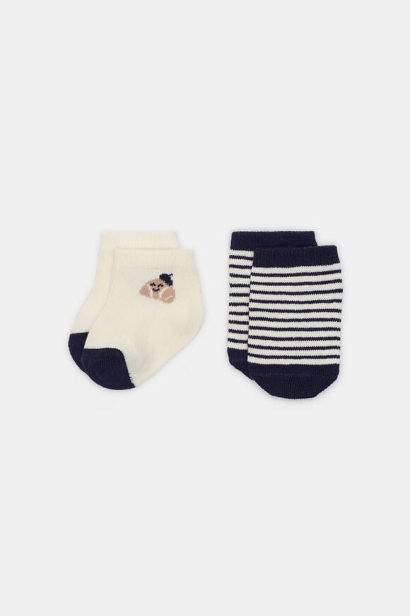 Newborn Croissant Sock 2 Pack  Navy  hi-res