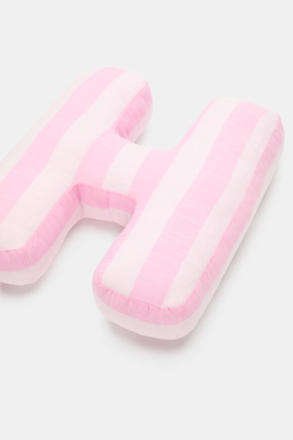 Pink Stripe Initial Cushion  H  hi-res