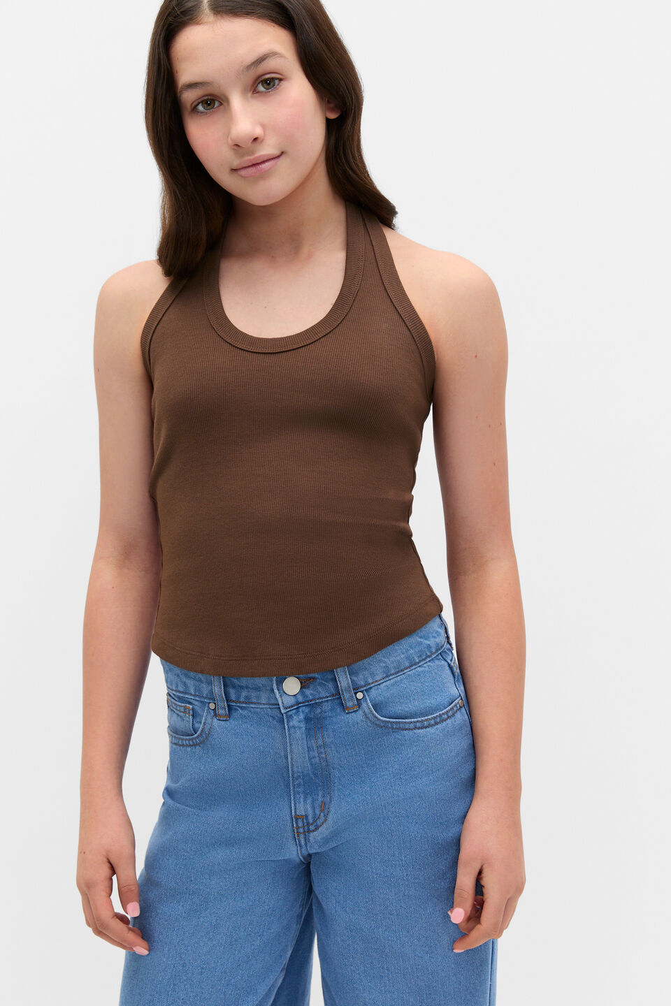 Rib Halter Tank  Chocolate