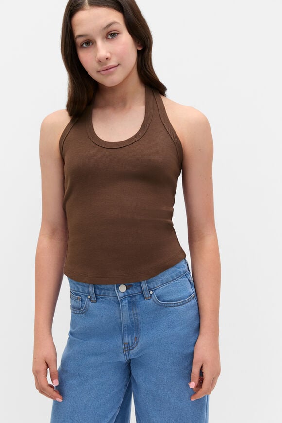 Rib Halter Tank  Chocolate  hi-res