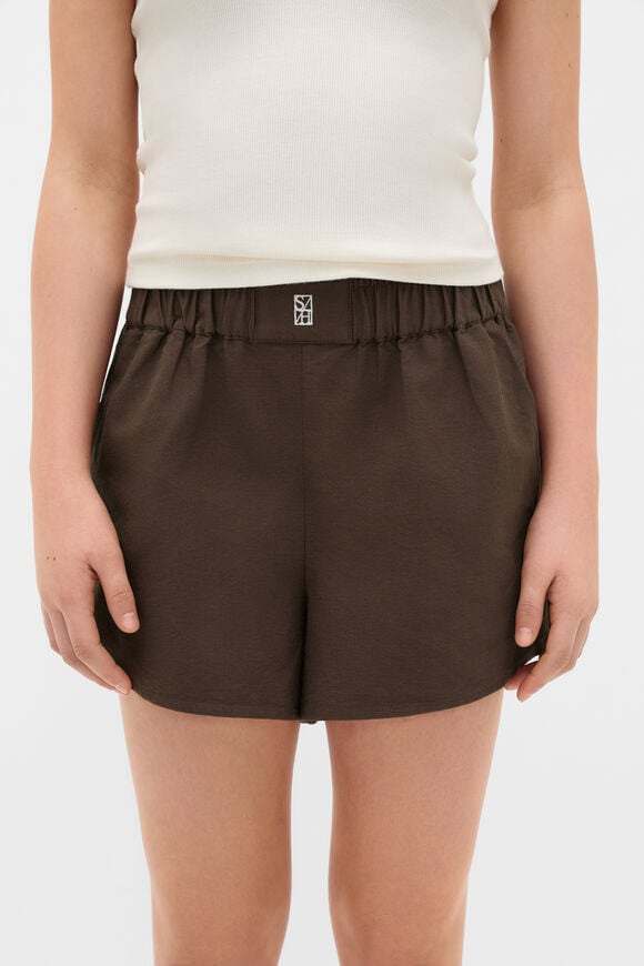 Elasticated Logo Short  Chocolate  hi-res