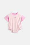 Colour Block Logo Romper  Pink Lemonade  hi-res
