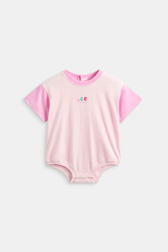 Colour Block Logo Romper  Pink Lemonade  hi-res