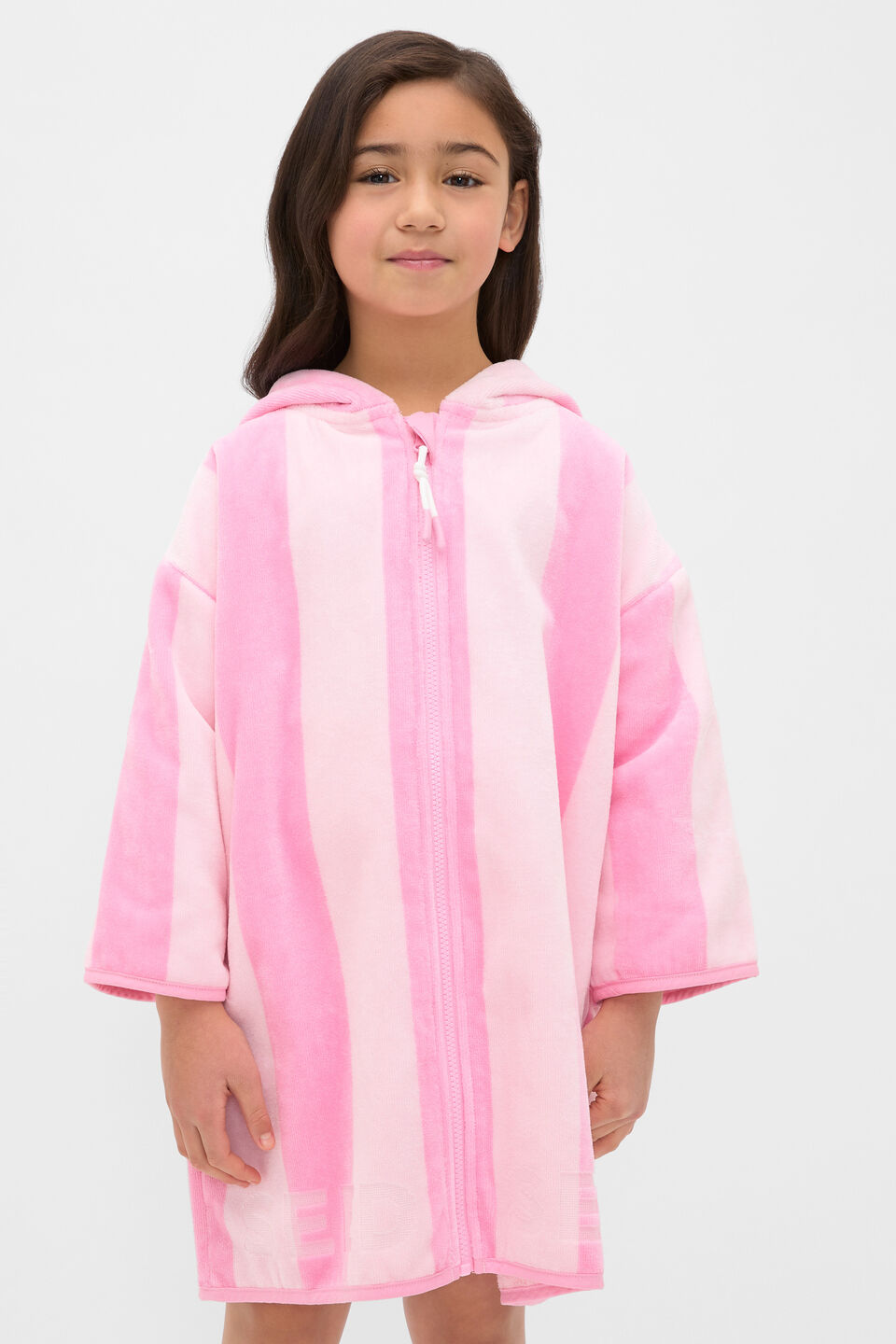 Swim Zip Poncho  Candy Pink Stripe