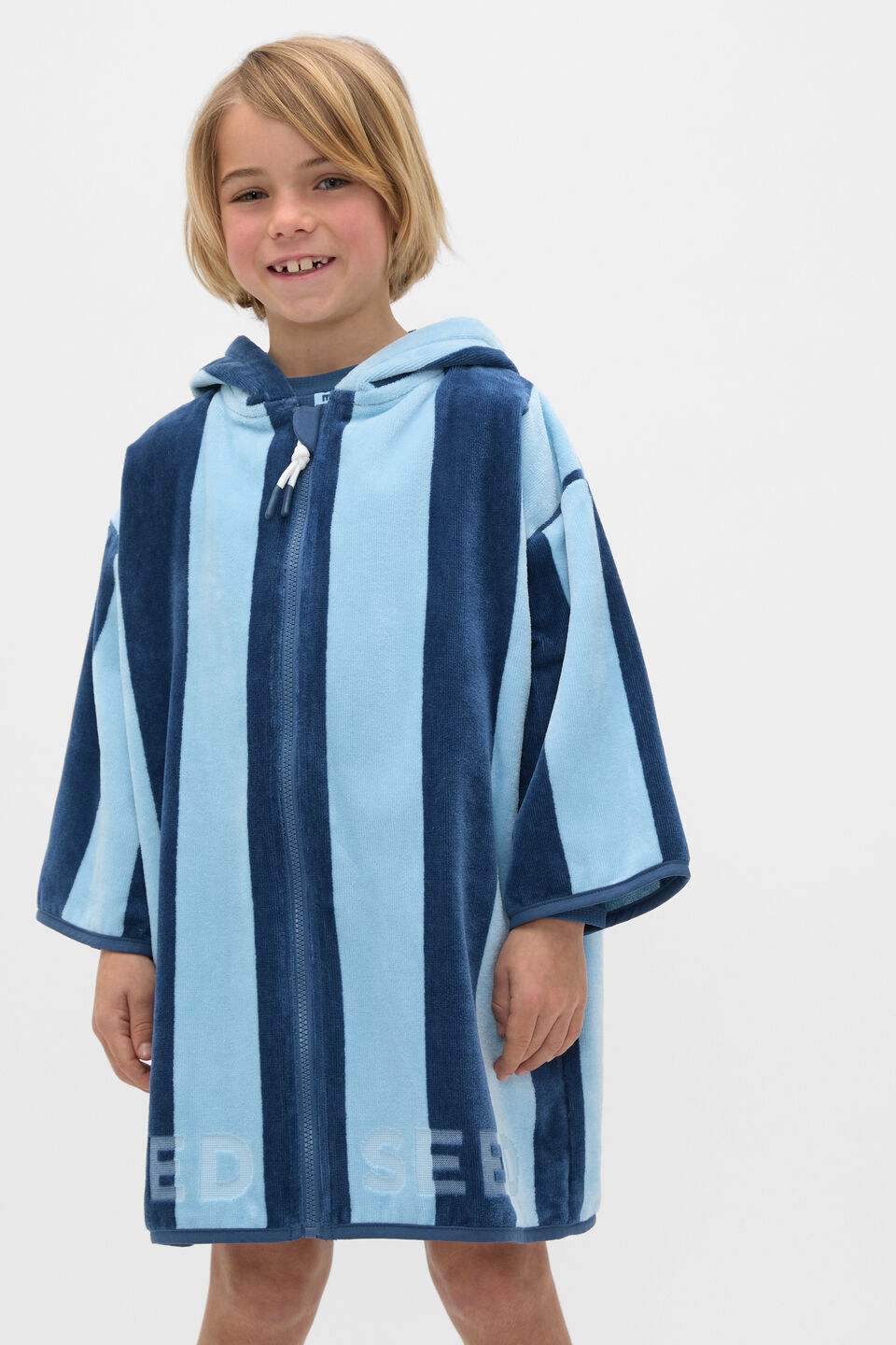 Swim Zip Poncho  Washed Navy Stripe