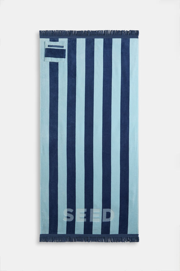 Beach Towel  Washed Navy Stripe  hi-res