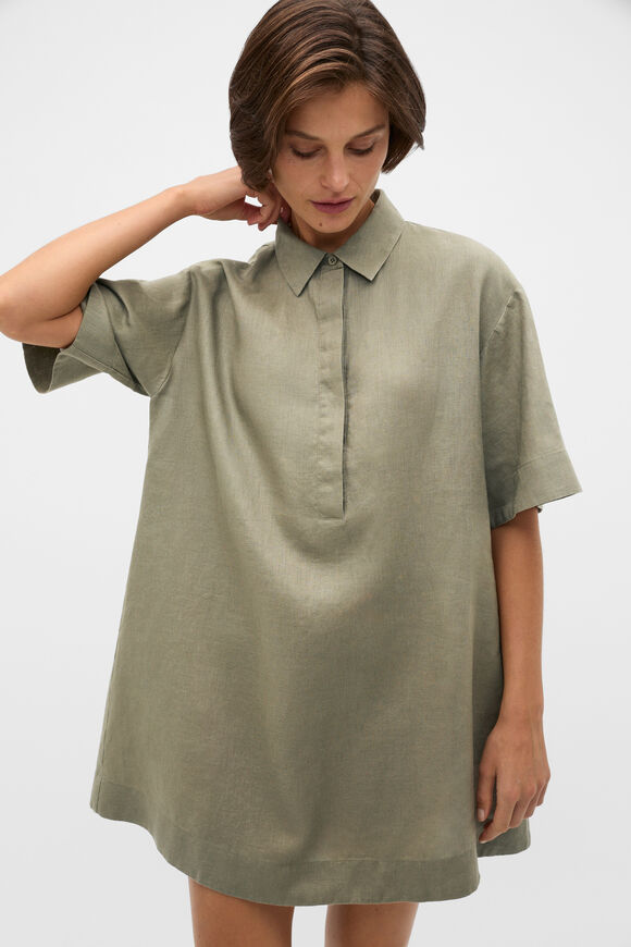 Linen Shirt Mini Dress  Caper  hi-res