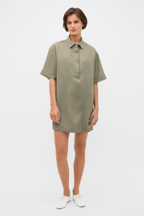 Linen Shirt Mini Dress  Caper  hi-res