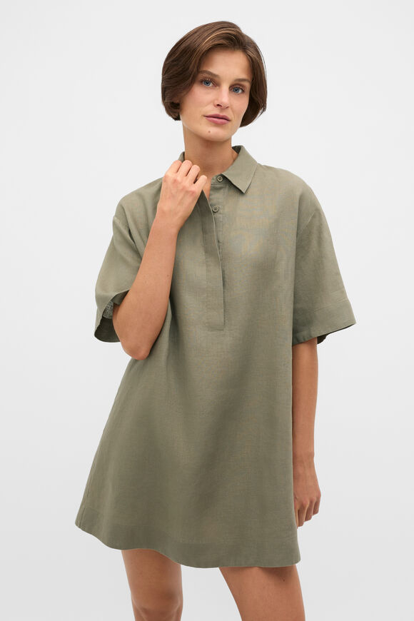 Linen Shirt Mini Dress  Caper  hi-res