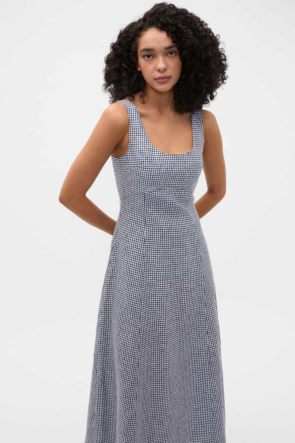 Linen Gingham Midi Dress  Twilight Blue Gingham
