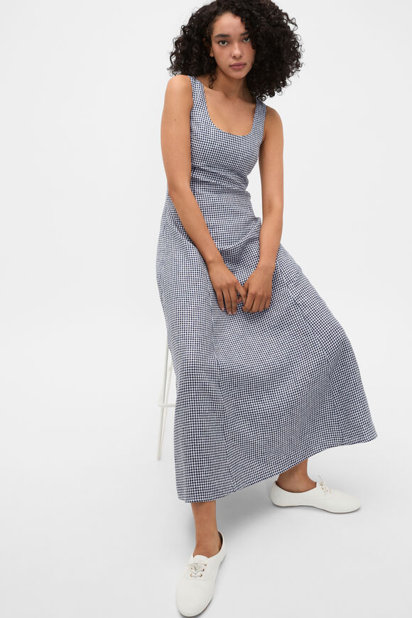 Linen Gingham Midi Dress  Twilight Blue Gingham  hi-res