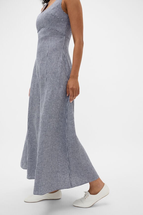 Linen Gingham Midi Dress  Twilight Blue Gingham  hi-res