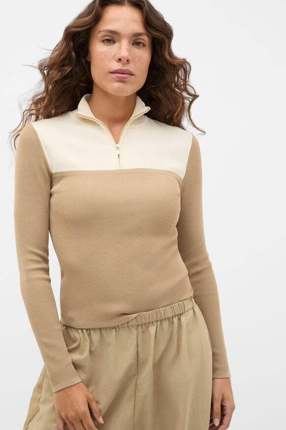 Contrast Knit Mock Neck  Caramel Clay  hi-res