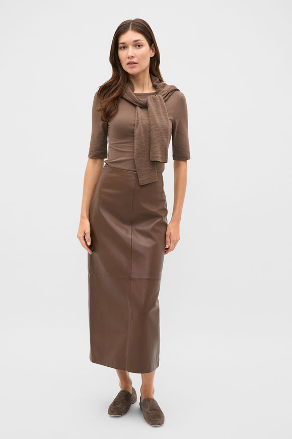 Leather Column Skirt  Chestnut  hi-res