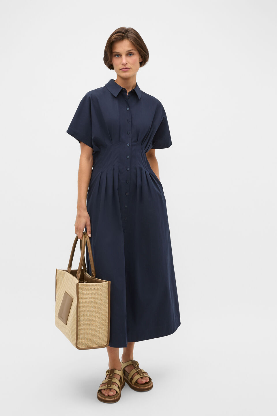 Poplin Waisted Shirt Dress  Twilight Blue