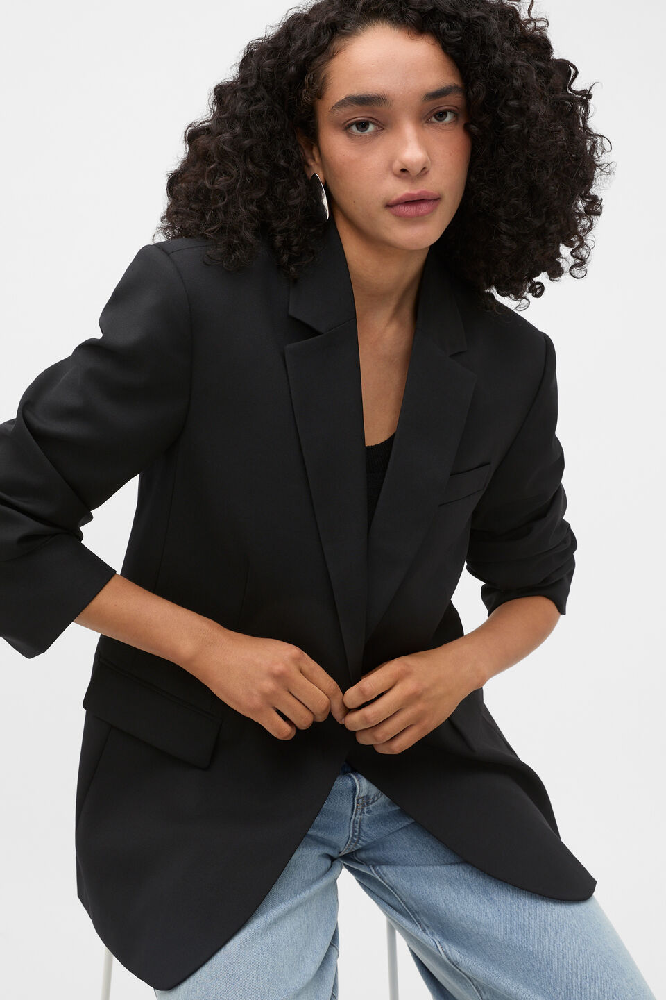 Wool Blend Blazer  Black