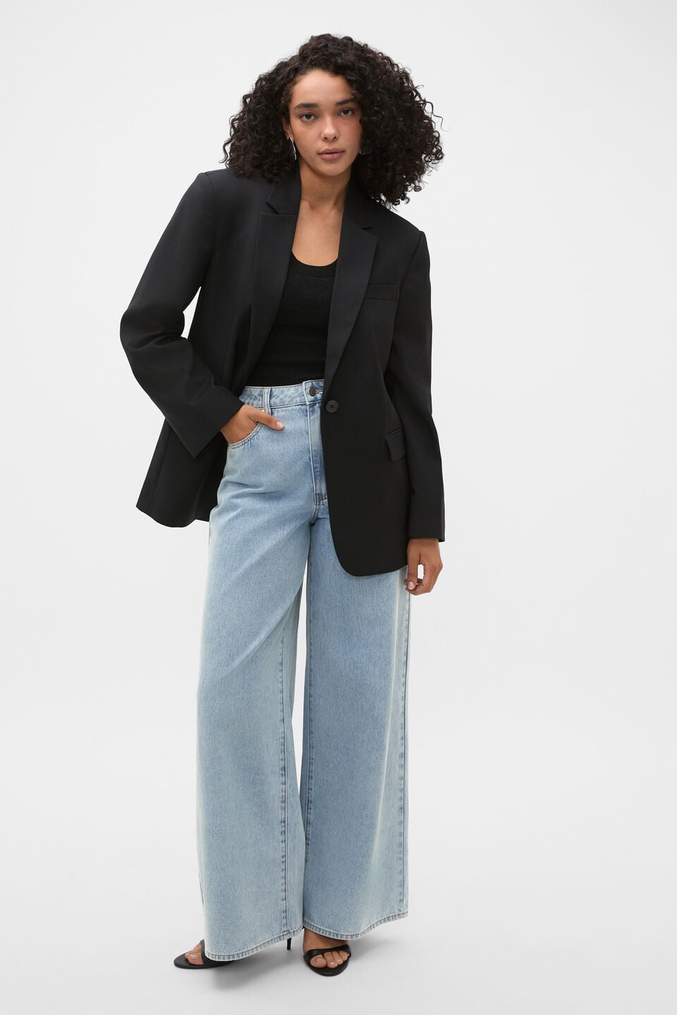 Wool Blend Blazer  Black