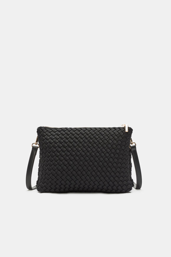 Woven Textured Mutli Pocket Bag  Black  hi-res