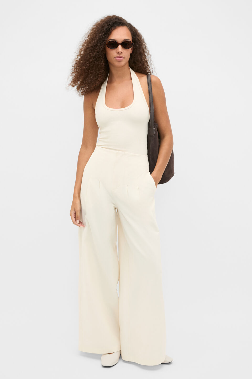 Halter Rib Scoop Neck Tank  Coconut Cream