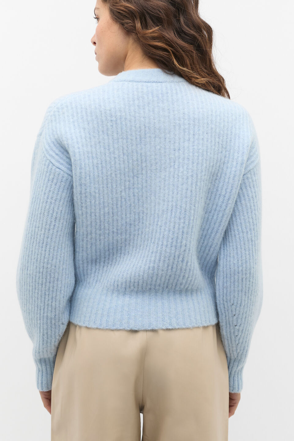 Lofty Rib Crew Neck Cardigan  Ice Blue Marle
