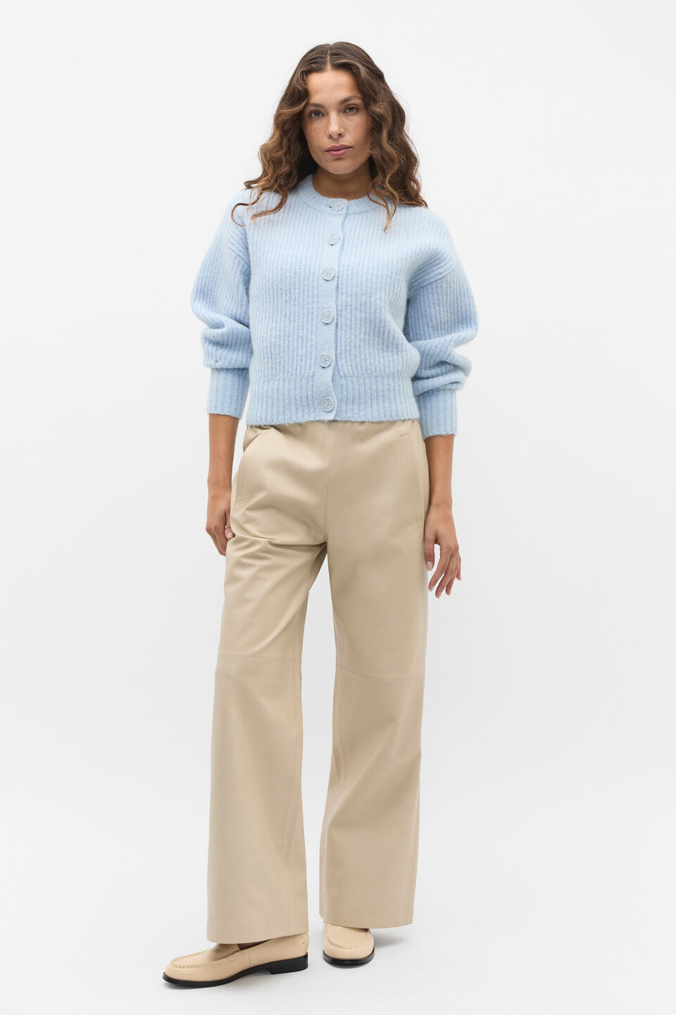 Lofty Rib Crew Neck Cardigan  Ice Blue Marle