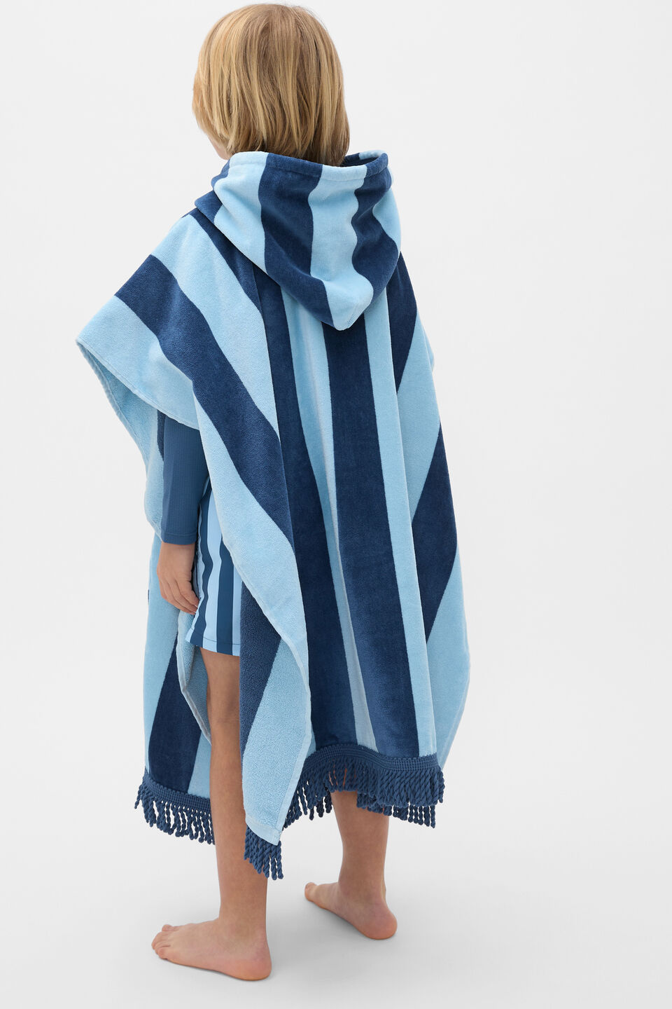 Hooded Towel  Washed Navy Stripe