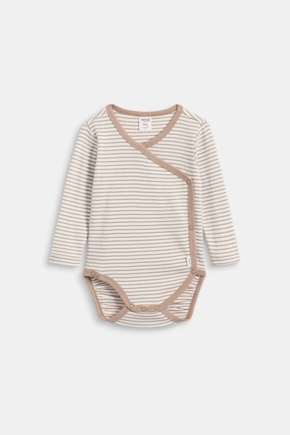 Logo Stripe Wrap Bodysuit  Acorn Stripe  hi-res