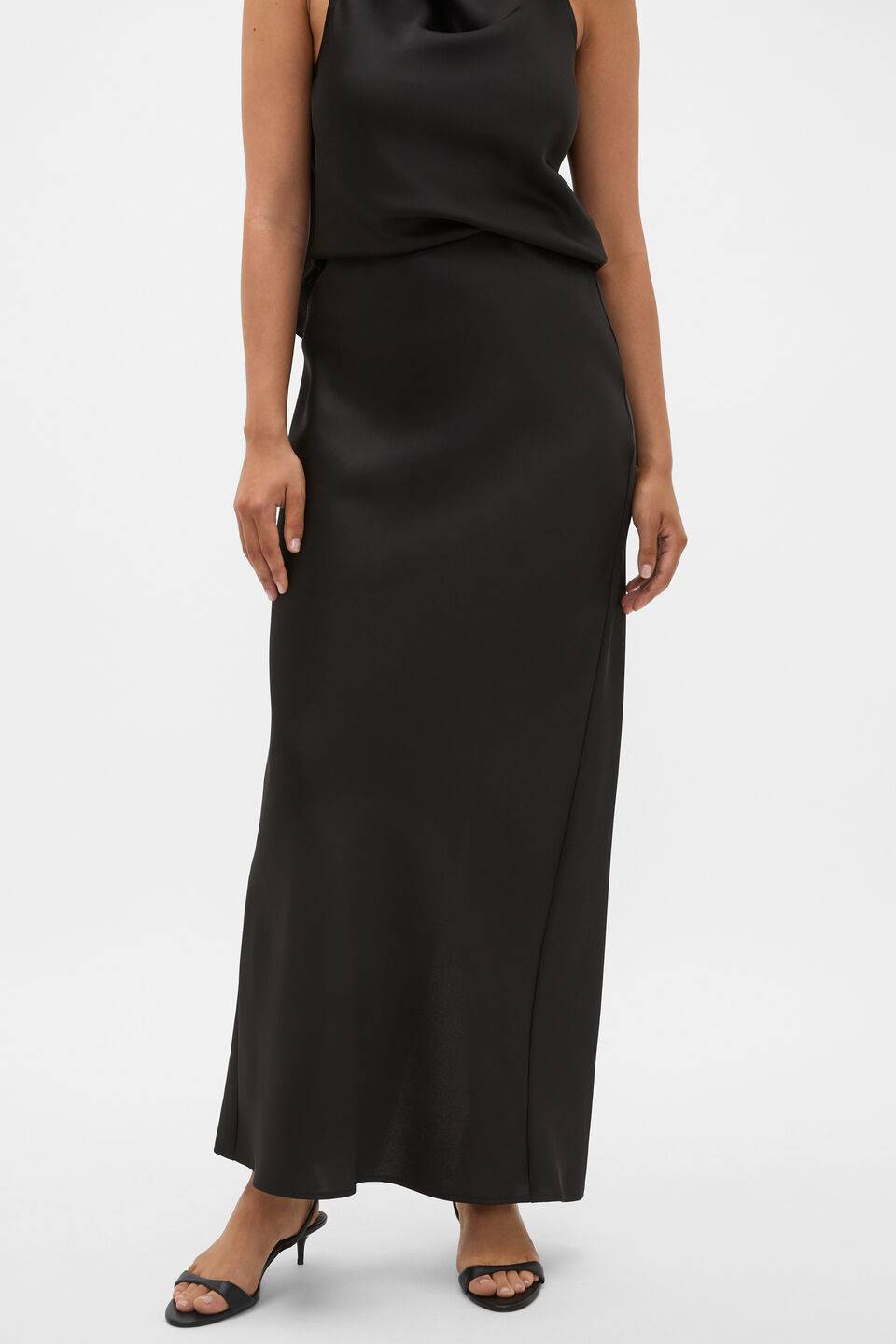 Satin Slip Column Skirt  Black