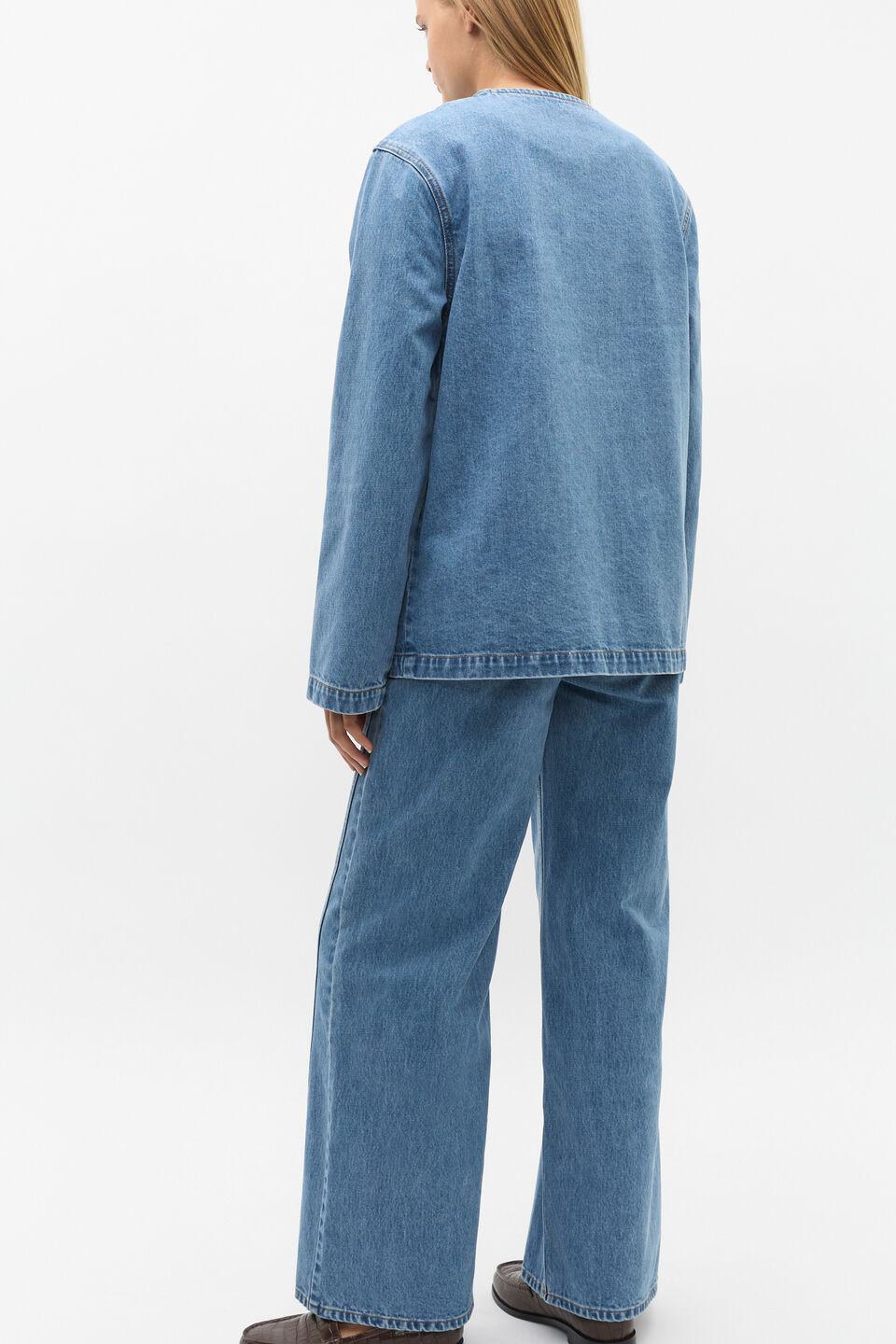 Denim Collarless Jacket  Ice Blue Wash