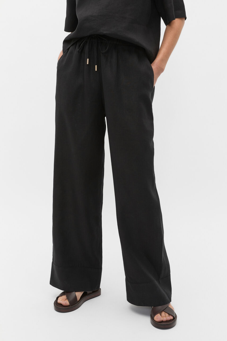 Core Linen Casual Tie Pant  Black