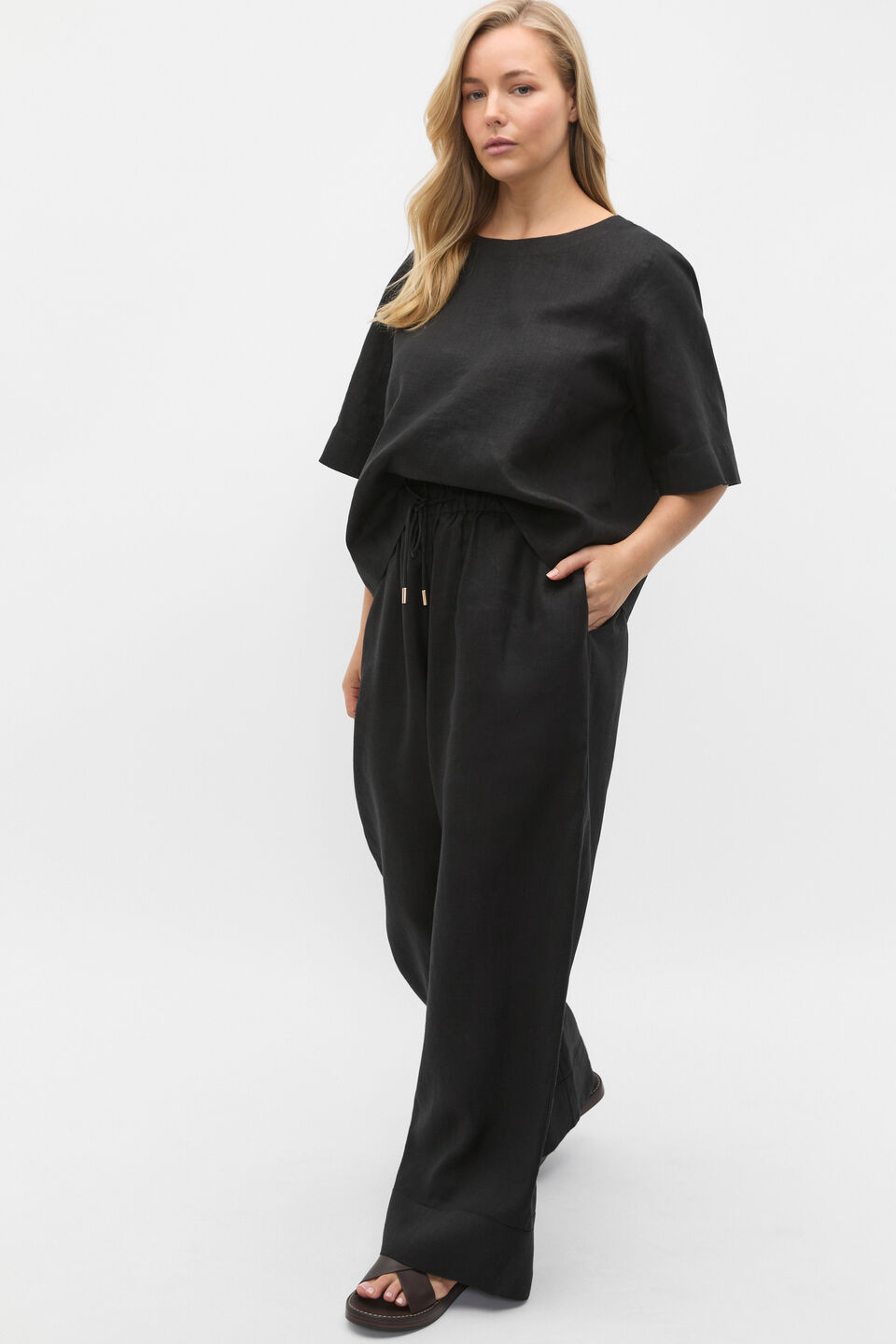Core Linen Casual Tie Pant  Black