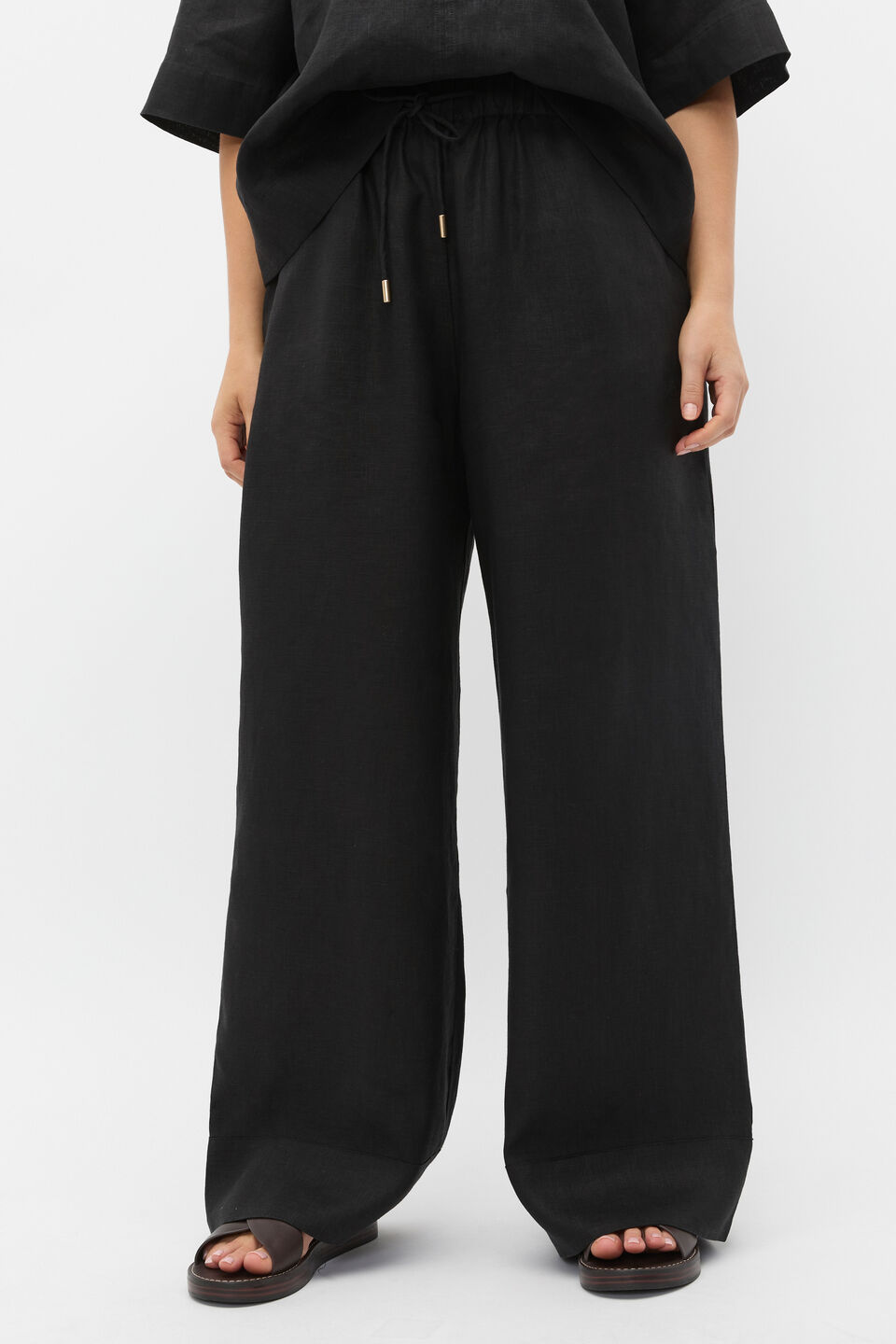 Core Linen Casual Tie Pant  Black