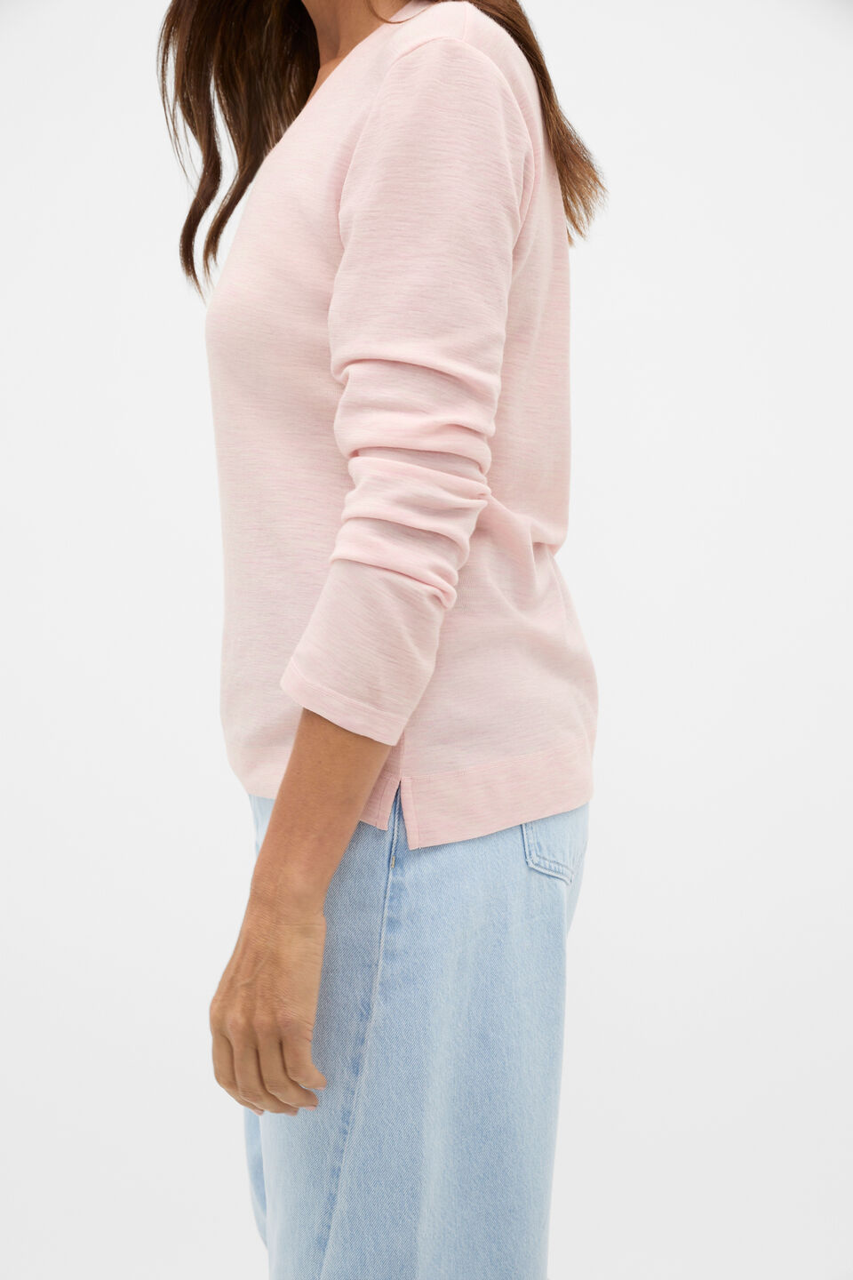 Australian Merino V Neck Top  Pale Blossom Marle