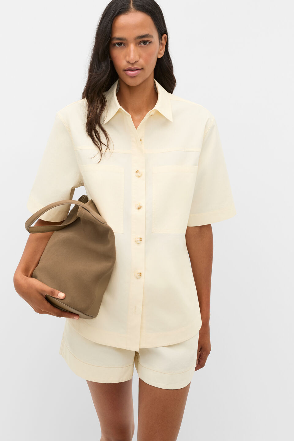 Cotton Poplin Utility Shirt  Coconut Cream