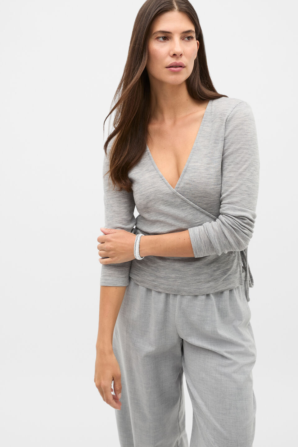 Australian Merino Wrap Top  Slate Marle