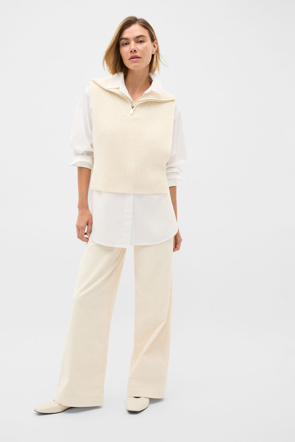 Rib Knit Collar Bib  Coconut Cream