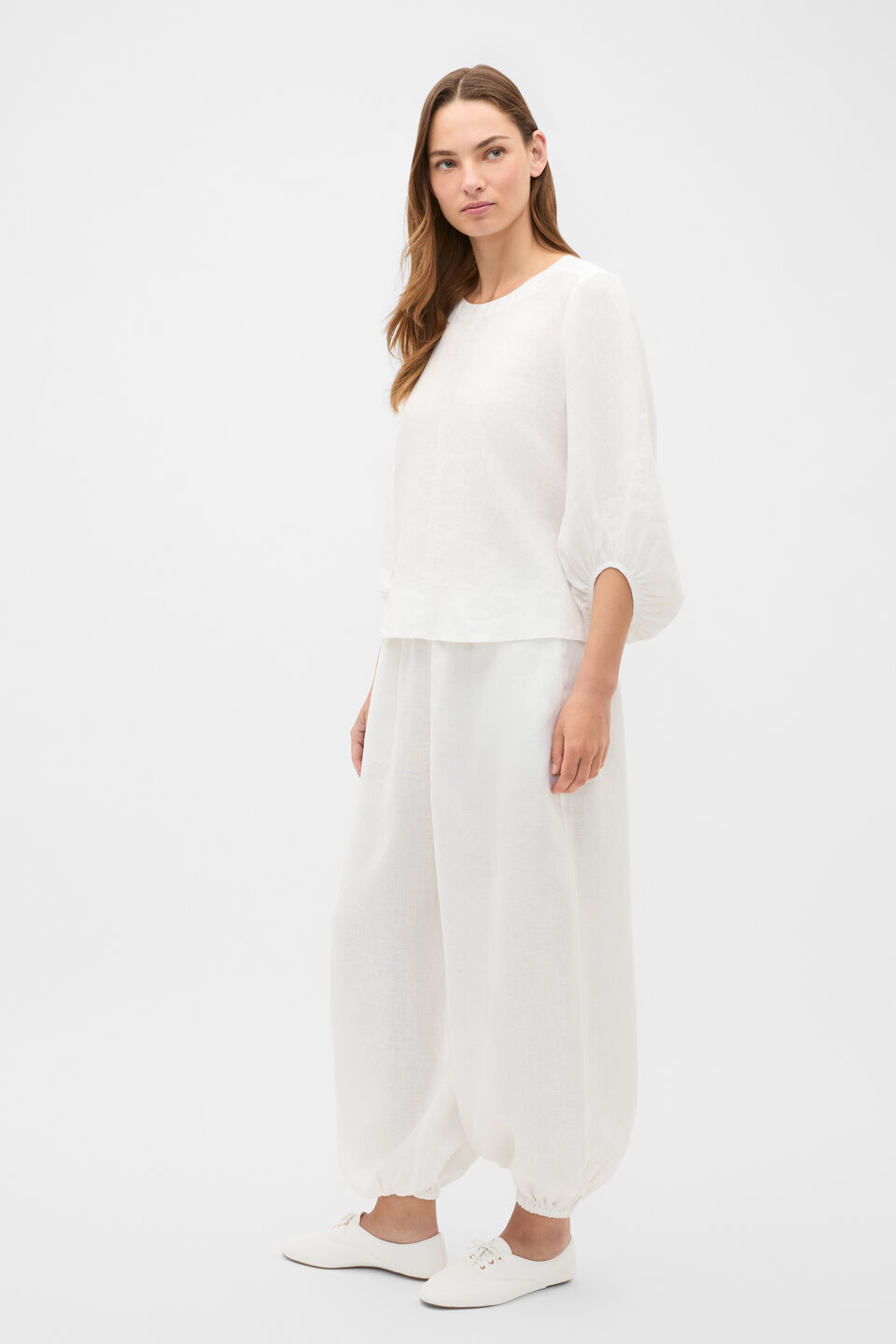 Core Linen Balloon Sleeve Top  Whisper White